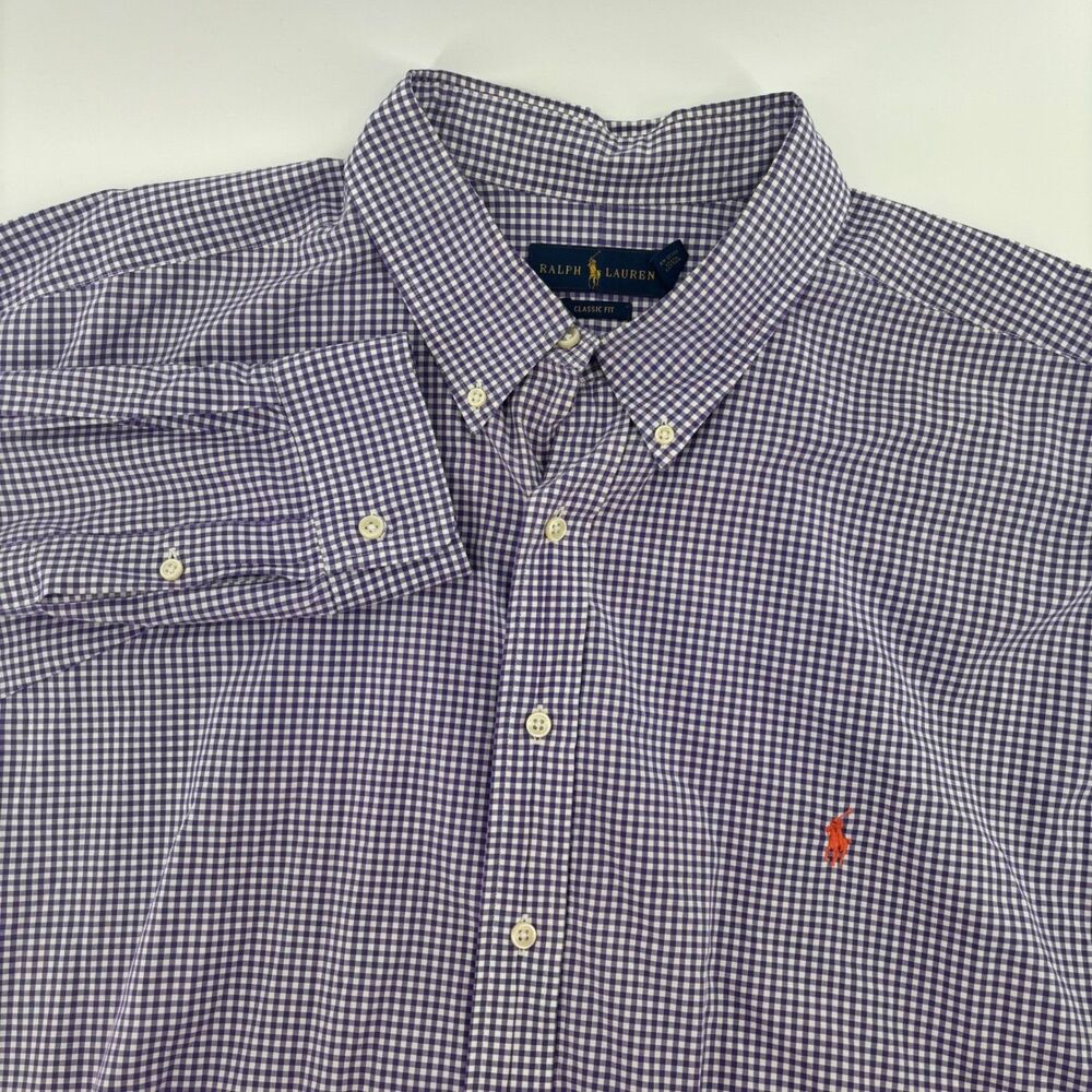 Ralph Lauren Button Down Shirt Men 3XB Purple Gingham Excellent Classic Fit Pony